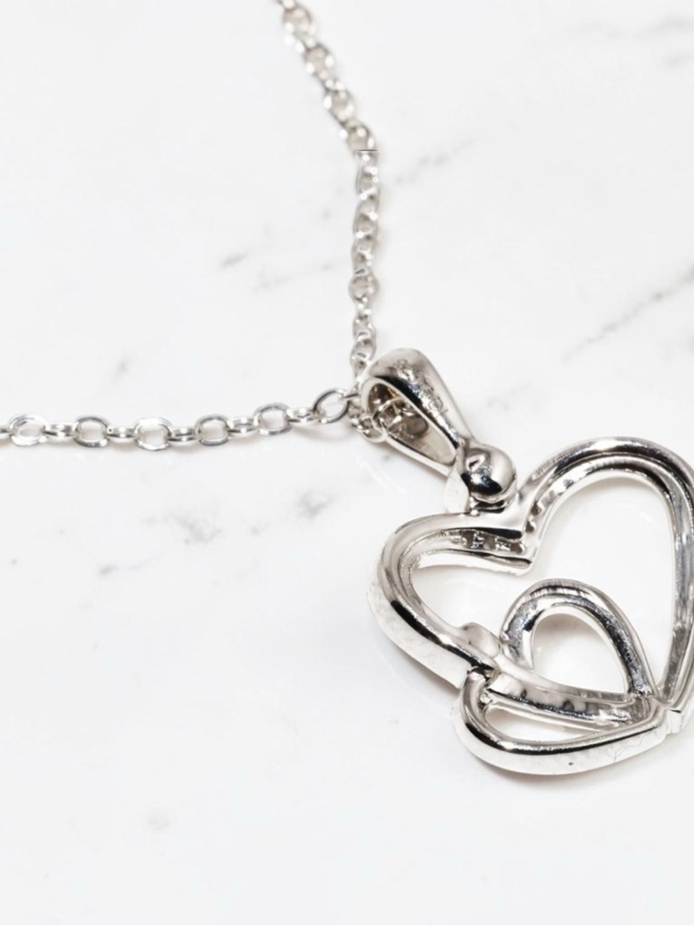 Solid 925 Sterling Silver Natural Diamond Interlocking Heart Necklace 18in NWT - Picture 7 of 8